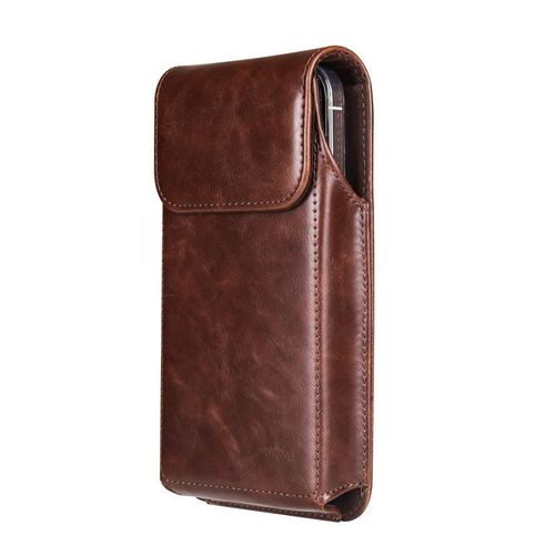 Universal Vertical Crazy Horse Pattern Back Splint Flip Belt Waist Bag Protective Case for Samsung Huawei Apple Soft Phone Bag