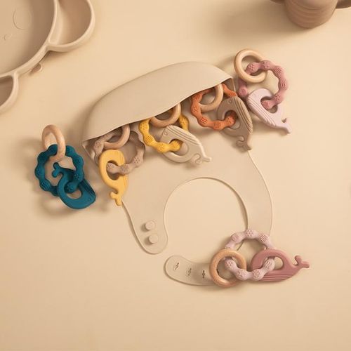 Baby Teether Toy Cartoon Silicone Pendant Wood Ring Newborn Teething Chewing Rattle Toys For Babies Accessories Bpa Free