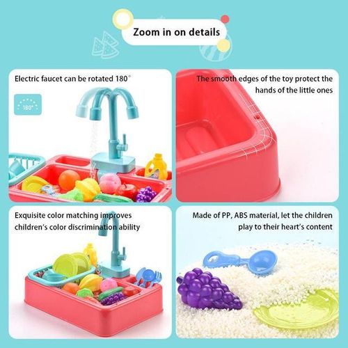 Children Kitchen Sink Toys Electric Circulating Water Dishwashing Vegetable Washing Basin Playing House Toys Gifts For Kids