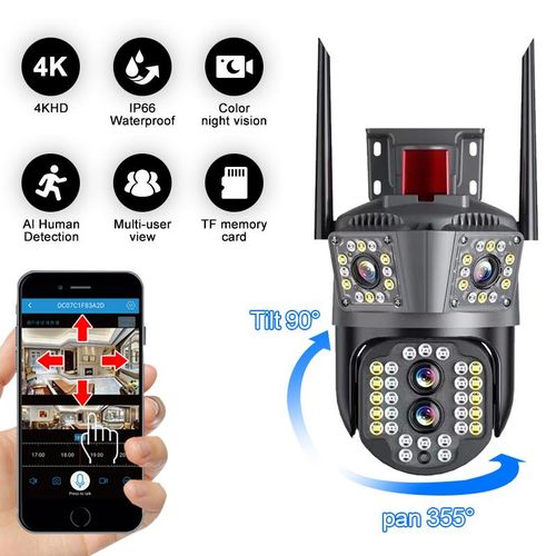 360 Degrees WiFi PTZ Network Camera CCTV 3 Lens IP66 Waterproof 6MP Wireless Camera Security Camera