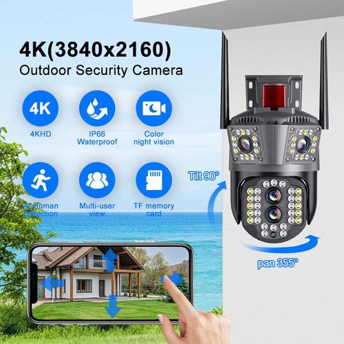 360 Degrees WiFi PTZ Network Camera CCTV 3 Lens IP66 Waterproof 6MP Wireless Camera Security Camera