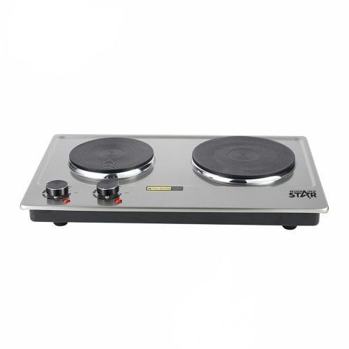 Double Burner Heater Hot Plate Electric Stove Cooker, 1500W Silver.