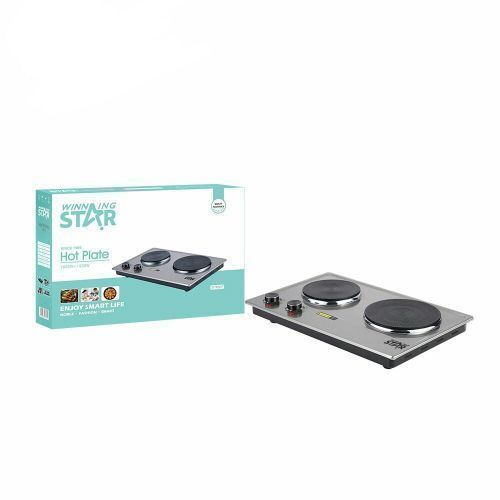 Double Burner Heater Hot Plate Electric Stove Cooker, 1500W Silver.