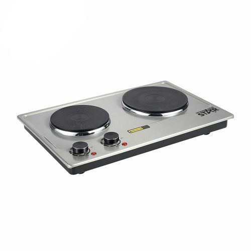 Double Burner Heater Hot Plate Electric Stove Cooker, 1500W Silver.