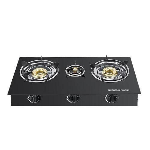 3 Burner Gas Stove With Auto matic Ignition And Glass Top-Black