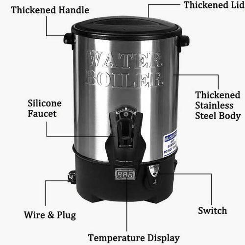 Commercial Electric 20 Litre Commercial Hot Water Boiler Tea Urn Warmer- Black -Silver