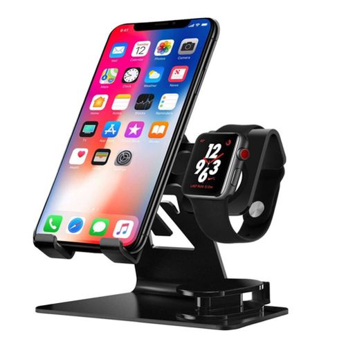 2 In 1 Aluminum Phone Charger Stand Charging Station Dock for iPhone Apple Watch New,Black NO5249