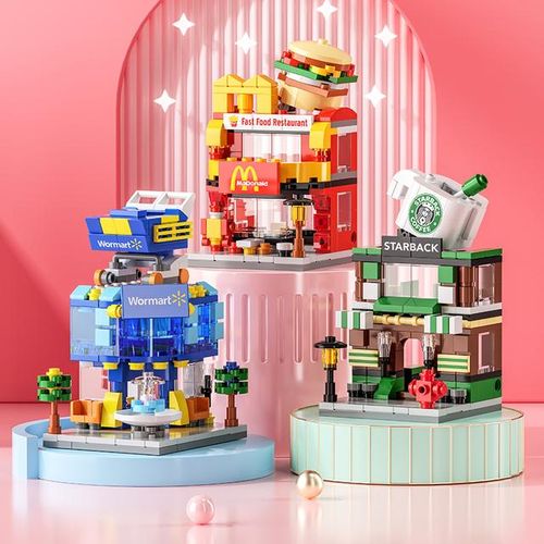 Children's small particle street view building blocks city building model is compatible with Lego building toys