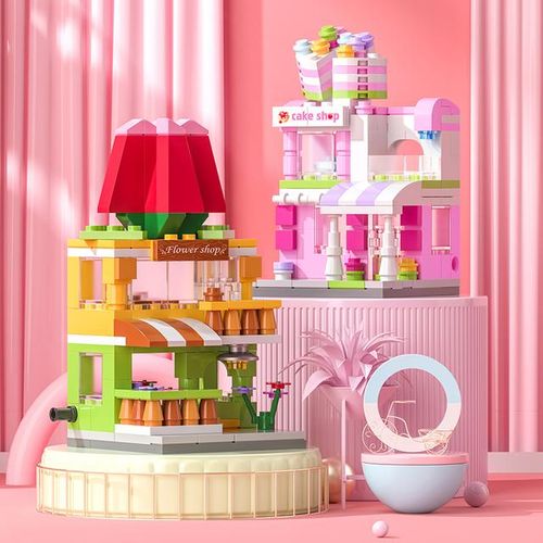 Children's small particle street view building blocks city building model is compatible with Lego building toys