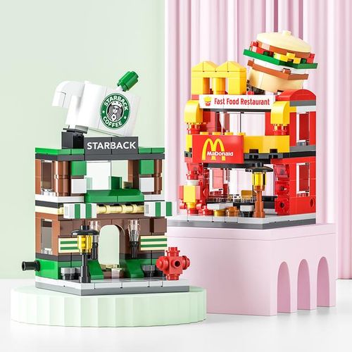 Children's small particle street view building blocks city building model is compatible with Lego building toys