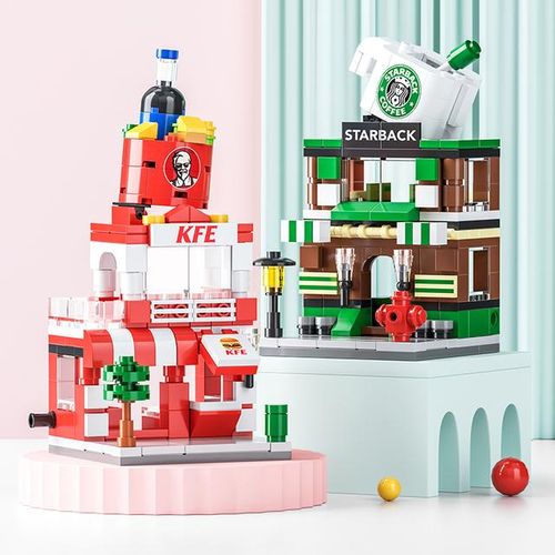 Children's small particle street view building blocks city building model is compatible with Lego building toys
