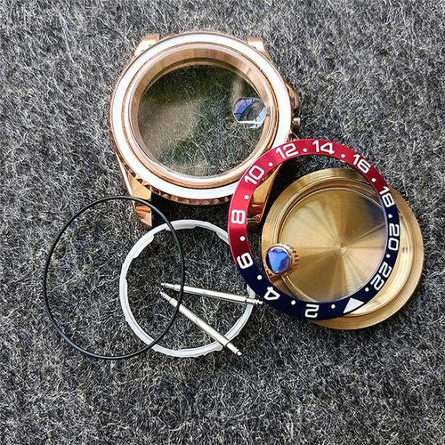 40mm Stainless Steel Watch Case Sapphire Glass Yacht Rose Gold Case For 8215/8200/821a/pearl 2813 Movement