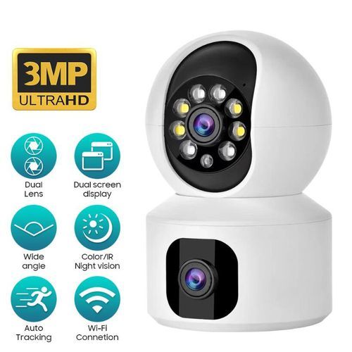 WiFi Indoor Camera 3MP HD Wireless 360 Degree Dual Lens Security Camera