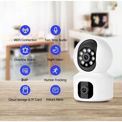 WiFi Indoor Camera 3MP HD Wireless 360 Degree Dual Lens Security Camera