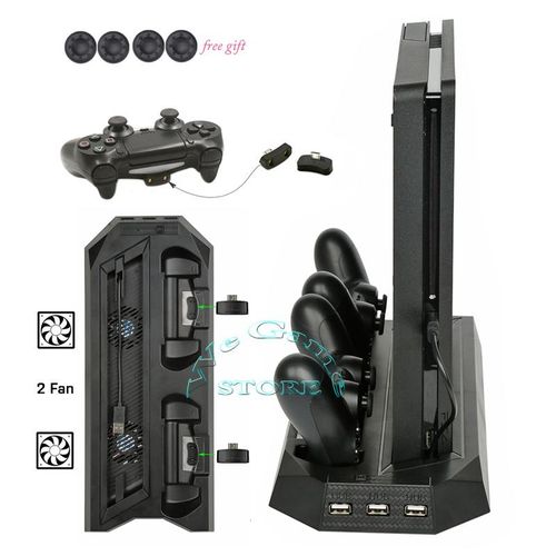 PS4 Console Vertical Cooling Stand PS 4 Controller Charging Station with 3 HUB Port for 4 Accessories
