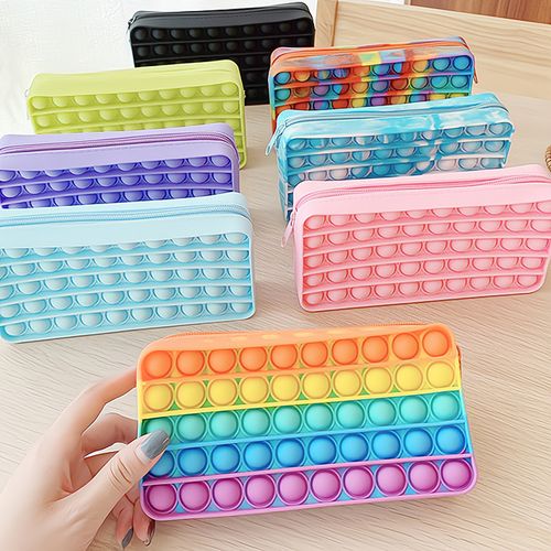 Large Popits Pencil Case Simples Sensory Silicone Bubble Stationery Storage Bag For Children Kids Antistress Pops Its Toy