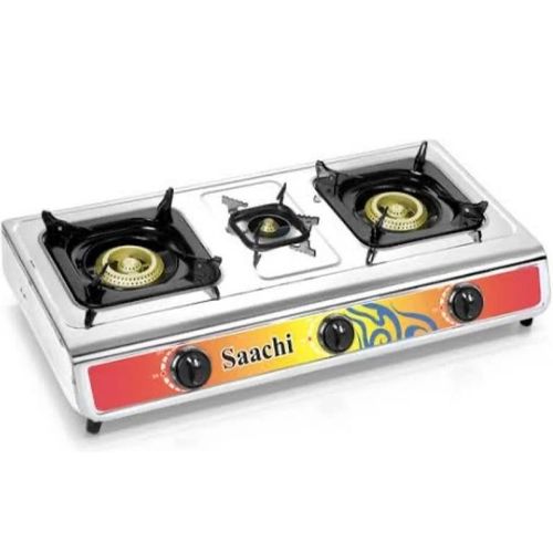 Saachi Gas Stove With Stainless Steel Top And 3 Burners - Black/Silver