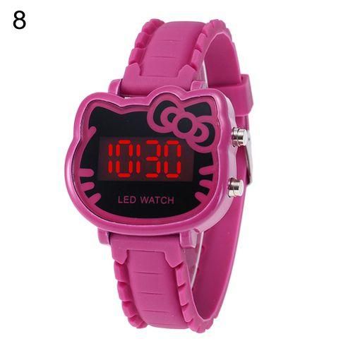 Cute Hello Kitty LED Digital Electric Silicone Band Wrist Watch Kids Girls GiftRose Red