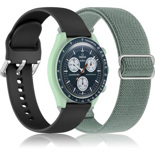 20mm strap compatible X Swatch Moonswatch Speedmaster, Elastic nylon/silicone quick release strap,