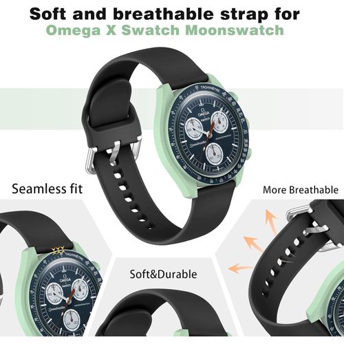 20mm strap compatible X Swatch Moonswatch Speedmaster, Elastic nylon/silicone quick release strap,