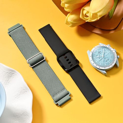 20mm strap compatible X Swatch Moonswatch Speedmaster, Elastic nylon/silicone quick release strap,