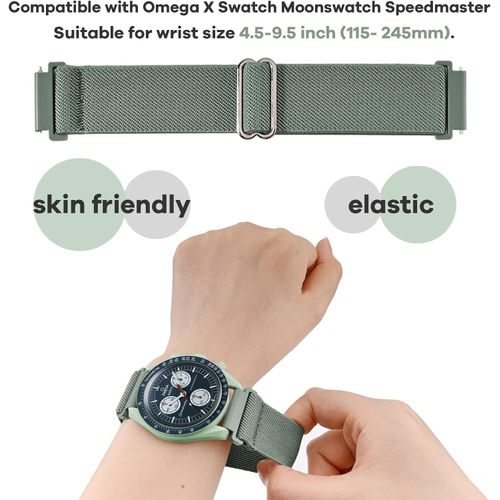20mm strap compatible X Swatch Moonswatch Speedmaster, Elastic nylon/silicone quick release strap,