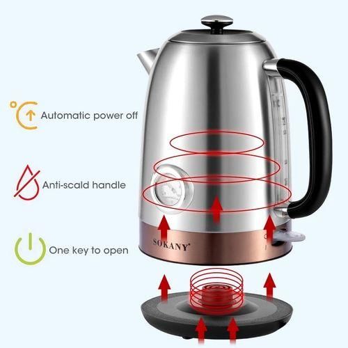 Sokany Electric Kettle For Boiling Water Fast With Temperature Level Indicator-Silver
