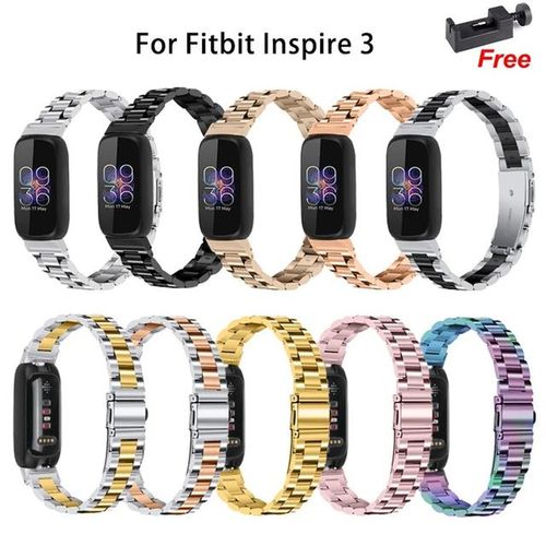 Stainless Steel Strap For Fitbit Inspire 3 Smart Bracelet Band Three-Bead Metal Belt For Fitbit Inspire 3 Wristband Accessories