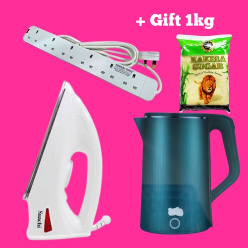 Saachi Bundle Of, Green Kettle ,Extension, Flat Iron And Gift 1kg Kakira Sugar