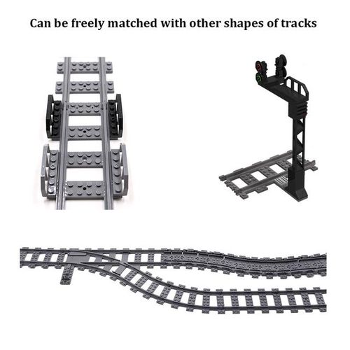 MOC PF City Train Tracks Straight Rails Curved Tracks Railroad Compatible with legoeds 53401 53400 74746 Building Blocks