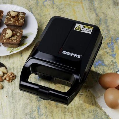Geepas 4Pcs Brownie Maker, 4 Bites At A Time ,Non-Stick Cooking Plate , Safety Lock , Cool Touch Handles , Skid -Resistance Feet , Power On & Ready Indicator - Black