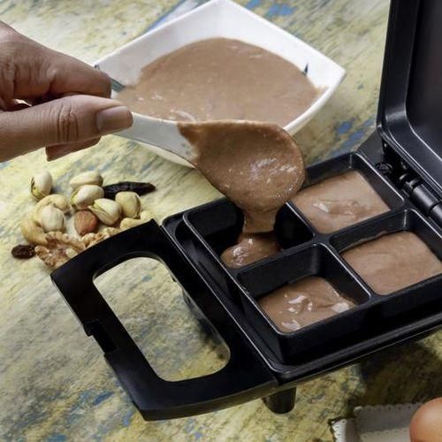 Geepas 4Pcs Brownie Maker, 4 Bites At A Time ,Non-Stick Cooking Plate , Safety Lock , Cool Touch Handles , Skid -Resistance Feet , Power On & Ready Indicator - Black