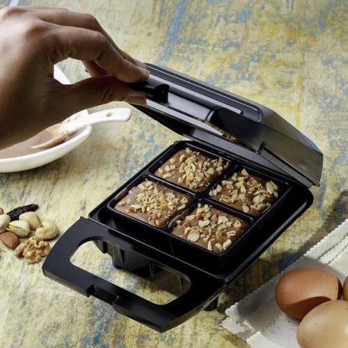 Geepas 4Pcs Brownie Maker, 4 Bites At A Time ,Non-Stick Cooking Plate , Safety Lock , Cool Touch Handles , Skid -Resistance Feet , Power On & Ready Indicator - Black