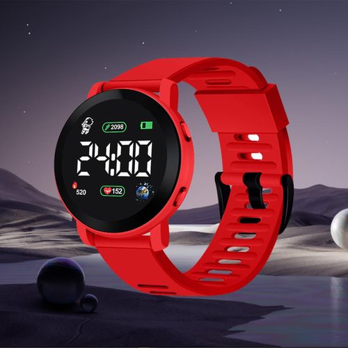 Kids LED Digital Watch Waterproof Auto Date Weekly-Red
