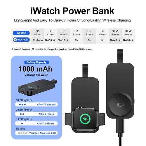 Portable Power Bank For Watch 9 8 7 6 5 4 3 Se Ultra Wireless Charger Magnetic Fast Charging Station