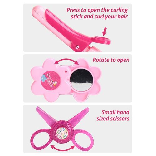 Children's play house toys, make-up mirror playset, storage suitcase, pretend makeup props with hair dryer