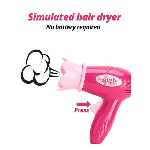 Children's play house toys, make-up mirror playset, storage suitcase, pretend makeup props with hair dryer