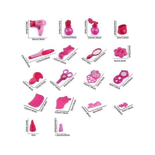 Children's play house toys, make-up mirror playset, storage suitcase, pretend makeup props with hair dryer