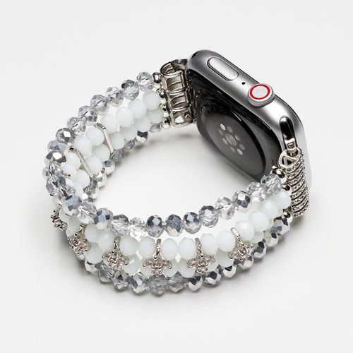Pulsera De Reloj De Perlas Reales Para Watch 8 Pulsera De Reloj Con Cuentas Naturales Para Iwatch 7 Se Reemplazo El&aacute;stico Para Mujer 41mm 45mm 44mm