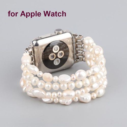 Pulsera De Reloj De Perlas Reales Para Watch 8 Pulsera De Reloj Con Cuentas Naturales Para Iwatch 7 Se Reemplazo Elástico Para Mujer 41mm 45mm 44mm