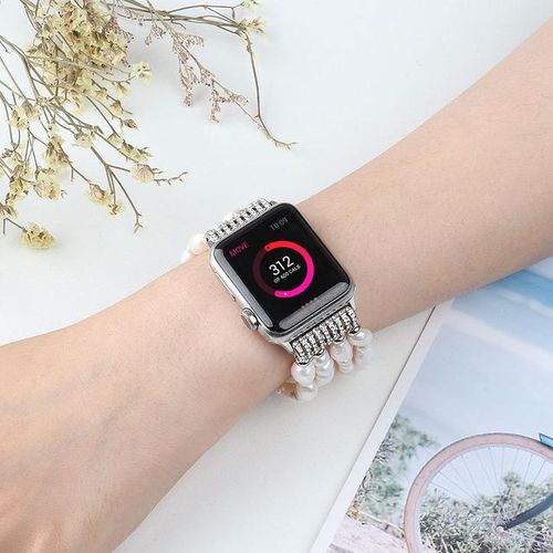 Pulsera De Reloj De Perlas Reales Para Watch 8 Pulsera De Reloj Con Cuentas Naturales Para Iwatch 7 Se Reemplazo Elástico Para Mujer 41mm 45mm 44mm