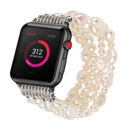 Pulsera De Reloj De Perlas Reales Para Watch 8 Pulsera De Reloj Con Cuentas Naturales Para Iwatch 7 Se Reemplazo Elástico Para Mujer 41mm 45mm 44mm