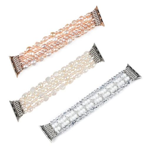 Pulsera De Reloj De Perlas Reales Para Watch 8 Pulsera De Reloj Con Cuentas Naturales Para Iwatch 7 Se Reemplazo Elástico Para Mujer 41mm 45mm 44mm