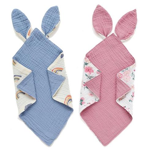 Newborn Baby Muslin Bibs Burp Cloths Comforter Cartoon Cotton Infant Soothe Towels For Sleeping Bunny Ears Babies Accessories