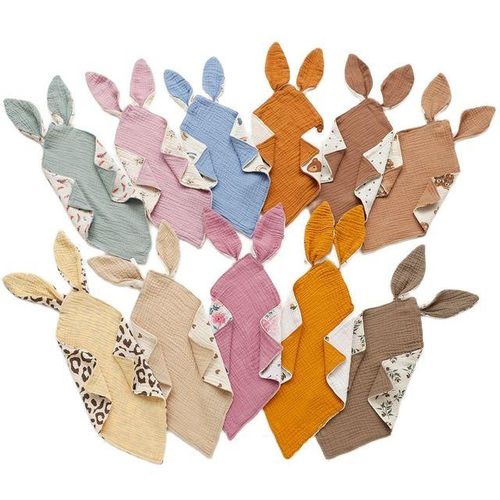 Newborn Baby Muslin Bibs Burp Cloths Comforter Cartoon Cotton Infant Soothe Towels For Sleeping Bunny Ears Babies Accessories