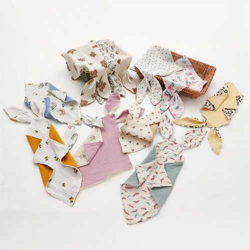Newborn Baby Muslin Bibs Burp Cloths Comforter Cartoon Cotton Infant Soothe Towels For Sleeping Bunny Ears Babies Accessories