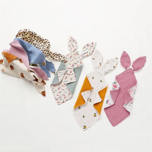 Newborn Baby Muslin Bibs Burp Cloths Comforter Cartoon Cotton Infant Soothe Towels For Sleeping Bunny Ears Babies Accessories