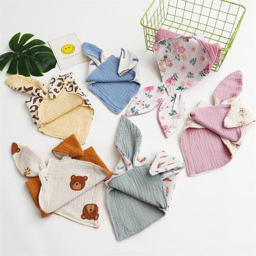 Newborn Baby Muslin Bibs Burp Cloths Comforter Cartoon Cotton Infant Soothe Towels For Sleeping Bunny Ears Babies Accessories
