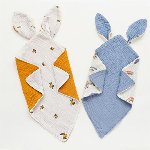 Newborn Baby Muslin Bibs Burp Cloths Comforter Cartoon Cotton Infant Soothe Towels For Sleeping Bunny Ears Babies Accessories