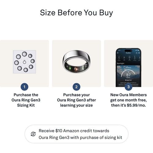 Oura Ring Gen3 Horizon - Silver - Size 8 - Smart Ring - Size First with Oura Ring Gen3 Sizing Kit - Sleep Tracking Wearable - Heart Rate - Fitness Tracker - 5-7 Days Battery Life